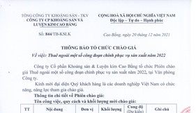 THÔNG BÁO TỔ CHỨC CHÀO GIÁ: Thuê ngoài một số công đoạn chính phục vụ sản xuất năm 2022